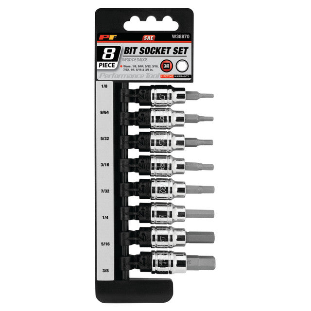 Performance Tool Hex Bit Socket Set - 8 Pc 3/8"