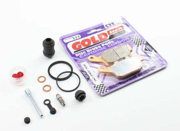 Brake Caliper Seal Kit with GoldFren Sintered Pads and Caliper Pins - Front