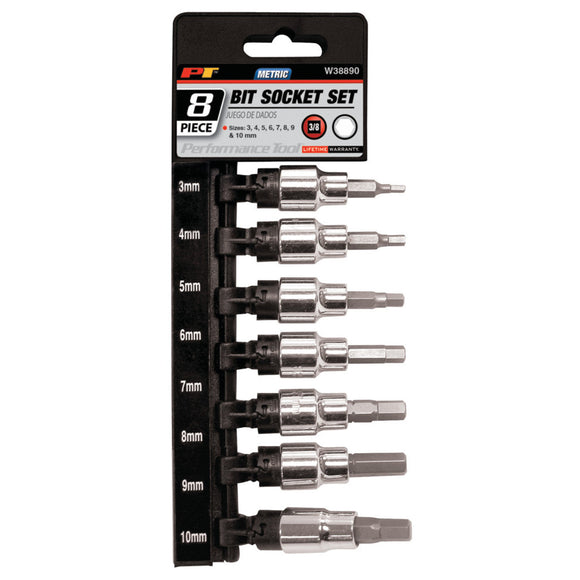 Performance Tool Hex Bit Socket Set - 8 Pc 3/8"
