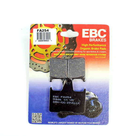 EBC Organic Brake Pads FA254 1 Pair with Pins for select Harley Suzuki Kawasaki