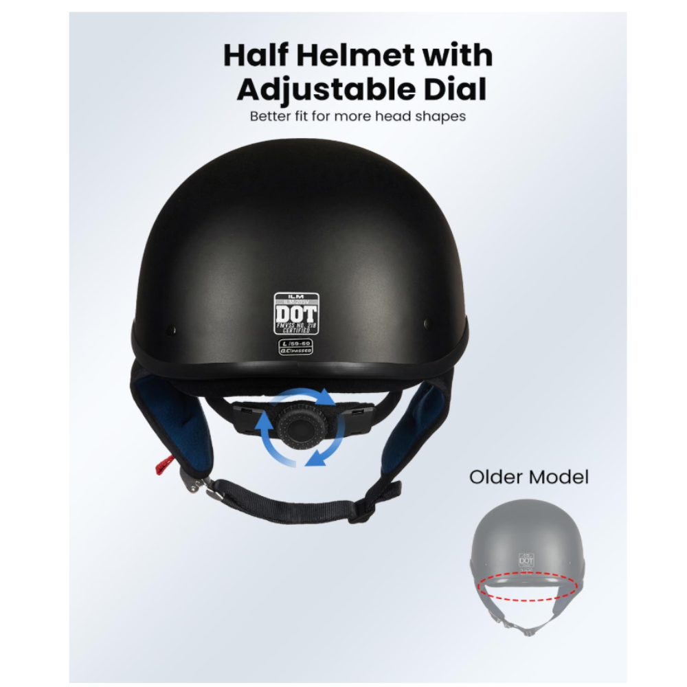 ILM Motorcycle Half Helmet 205V: Matte Black - DOT Certified