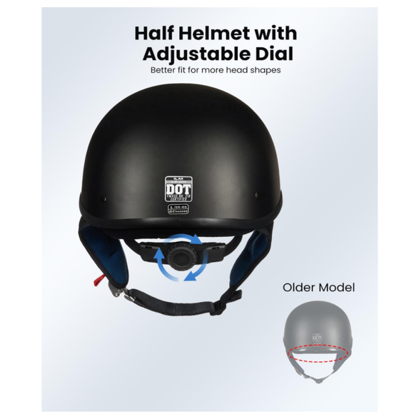 ILM Motorcycle Half Helmet 205V: Matte Black - DOT Certified
