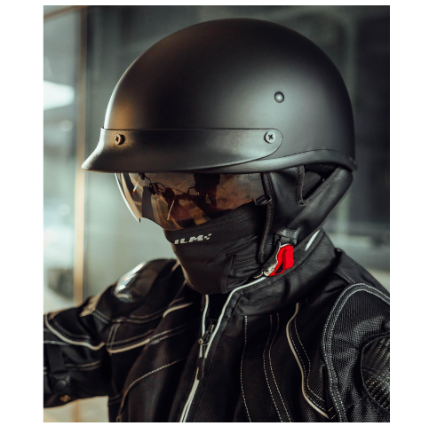 ILM Motorcycle Half Helmet 205V: Matte Black - DOT Certified