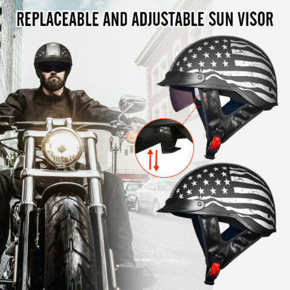 ILM Motorcycle Half Helmet 205V: Patriotic Flag - DOT Certified