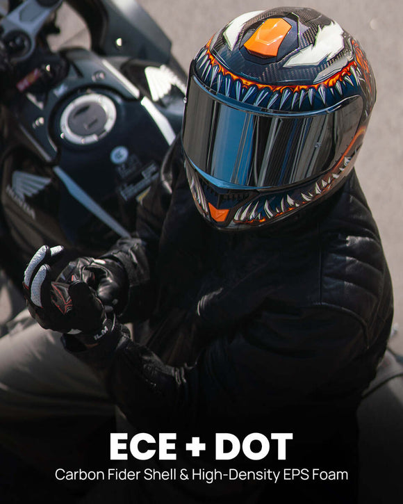 ILM Motorcycle Full Face Helmet 861C: The Night Orange - Lightweight, Carbon Fiber, Dual Visor - DOT Certified