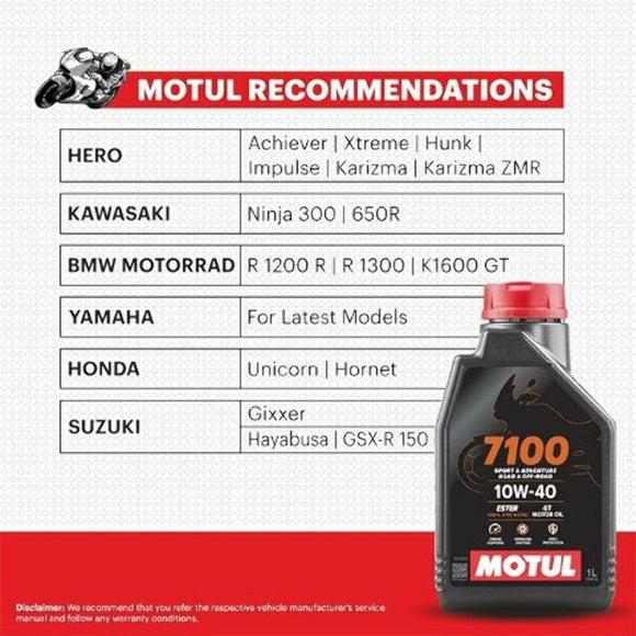 Motul 7100 10W40 100% Synthetic Motor Oil - 4 Liter 104092