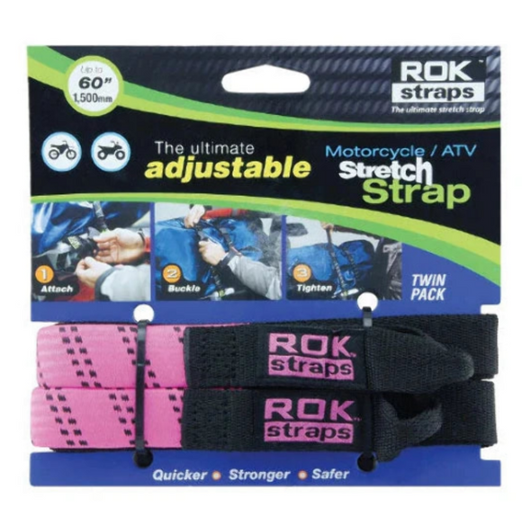 Rok Straps Adjustable Motorcycle/ATV Stretch Strap Twin Pack - 60" length