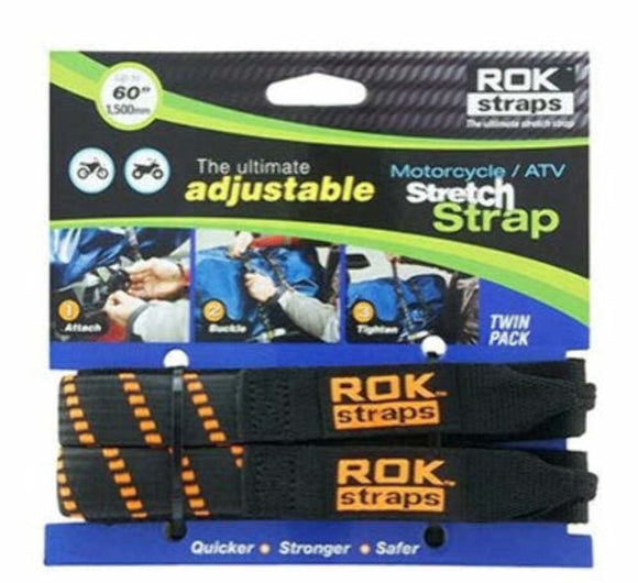 Rok Straps Adjustable Motorcycle/ATV Stretch Strap Twin Pack - 60" length