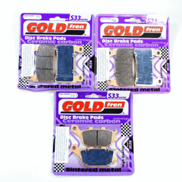 Brake Pad Set for 2 Front + 1 Rear GoldFren S33-134/S33-021 EBC FA296/FA174