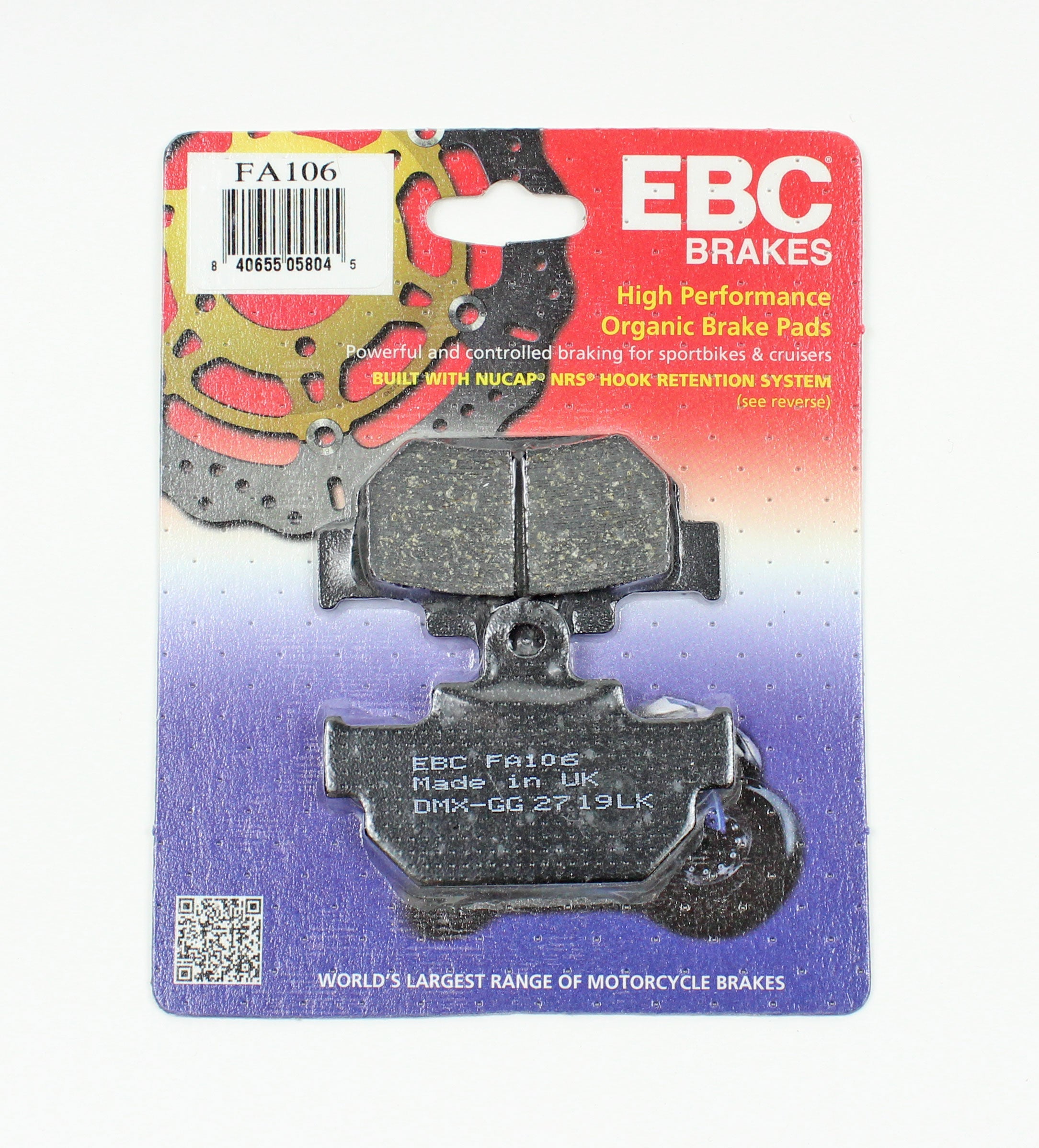 Brakecrafters Brake Pads EBC FA106 Performance Organic Brake Pads - 1 Pair