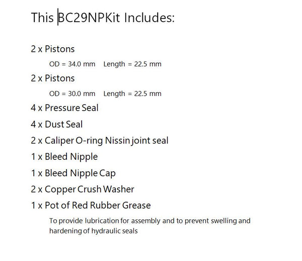 Brake Caliper Seal & Piston Kit OEM BC29NP