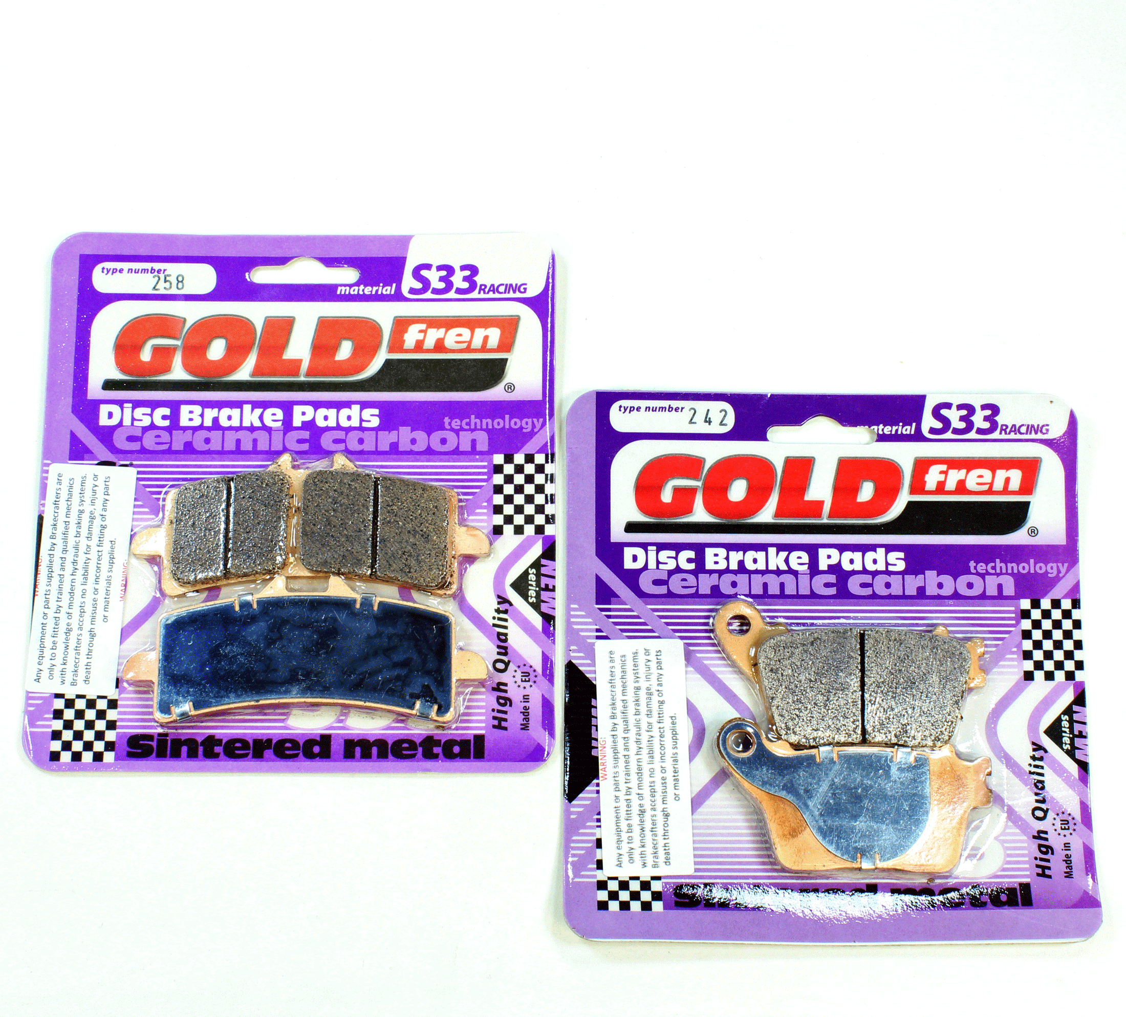 GoldFren Brake Pad Set S33 Ceramic Carbon for 2015 Honda CBR1000RR-Front/Rear